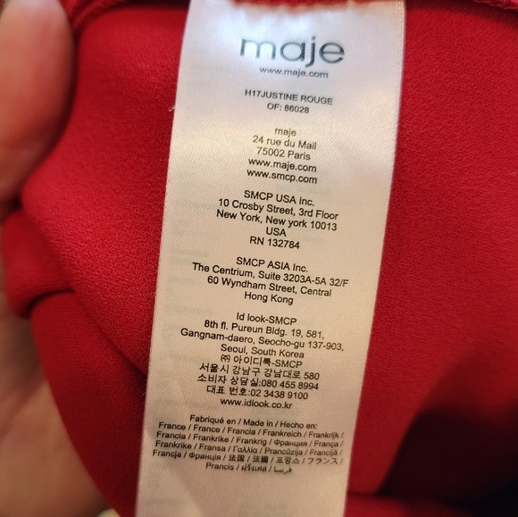 Maje Snap Asymmetrical Button Red Justine Mini Skirt Size 40 Size 8 - Picture 7 of 16